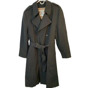 VTG Austin Reed Mens 40S Trench Coat Rain & Stain Repellent Wool Liner Black